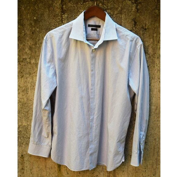 John Varvatos USA Men’s Slim Fit Button-Down Shirt – Blue Stripe, Size L - Picture 1 of 3